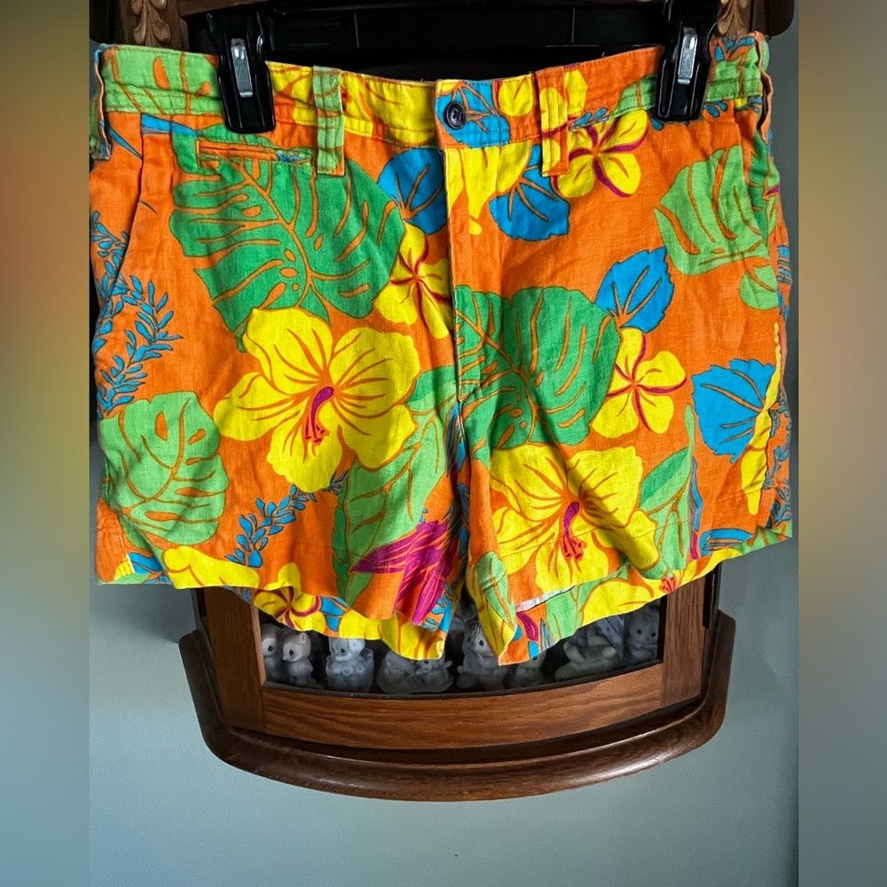 Polo Ralph Lauren Linen Blend Orange Tropical Foliage Shorts Size 8 - Picture 2 of 6